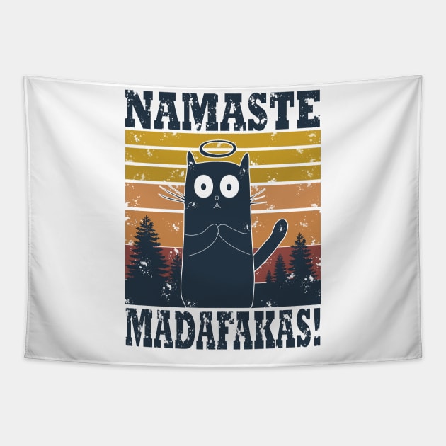 Namaste Madafakas Funny Cat Yoga Pilates Retro Style Vintage Tapestry by Tesign2020