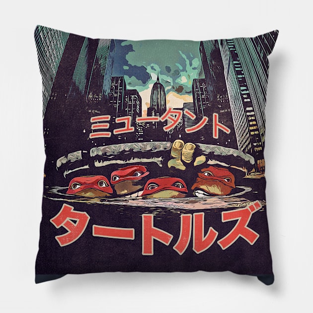 Ninja Turtles 1990 Movie Japanese Poster Pillow by creativespero