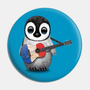 Baby Penguin Playing French Flag Guitar Pin