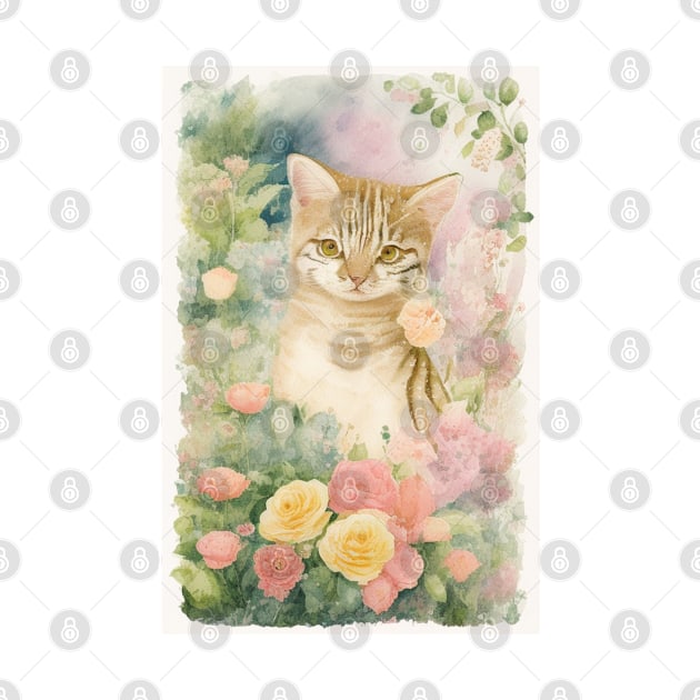 Tabby Cat in the Flower Garden by Stades