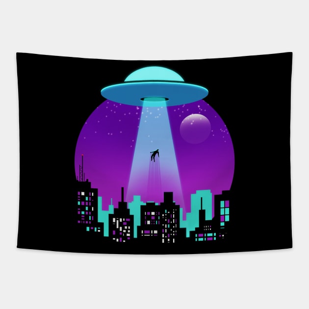 UFO Abduction - Alien Abduction Beam Tapestry by teeleoshirts