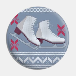 Ugly Christmas Sweater design with Ice Skates and Snowflakes Pin