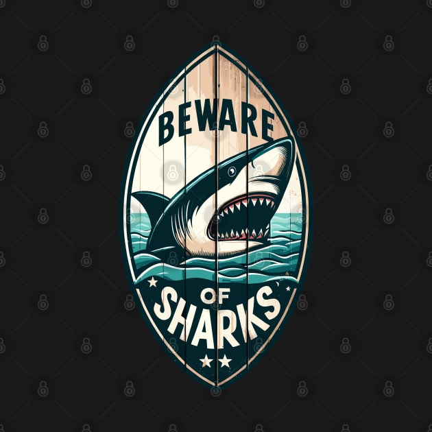 Beware of Sharks retro vintage by TomFrontierArt