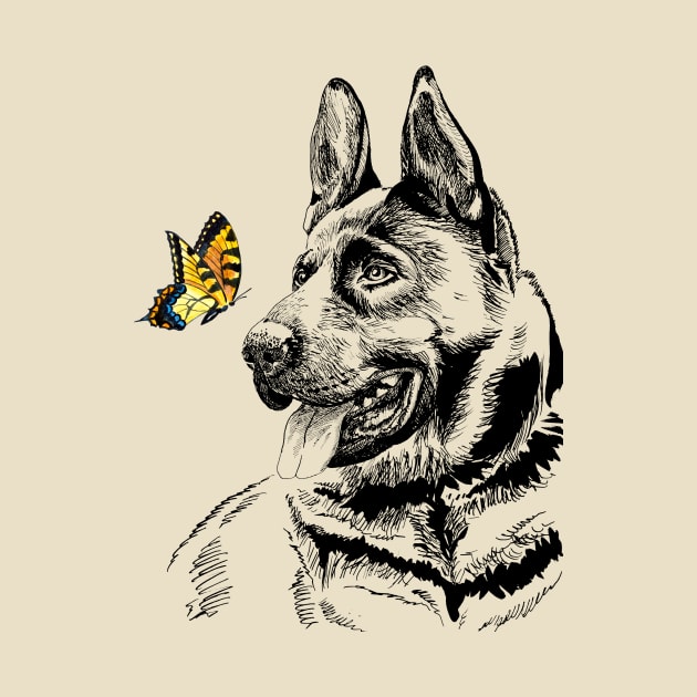 german Shepherd and butterfly by VicaVeresk