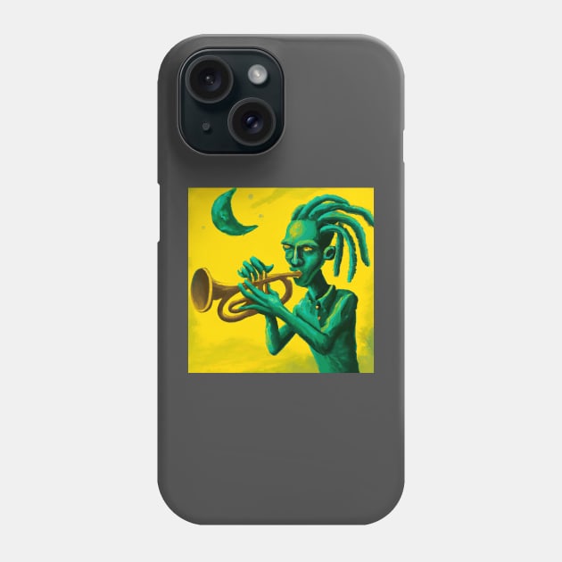 Surreal dreadlock alien playing trumpet Phone Case by KFX Productions