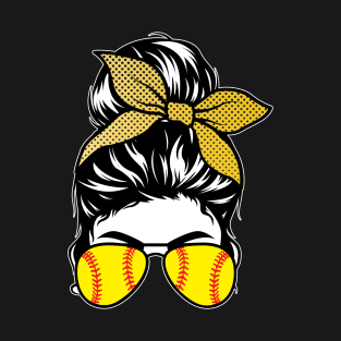 Softball Bun & Glasses - Dark Apparel T-Shirt