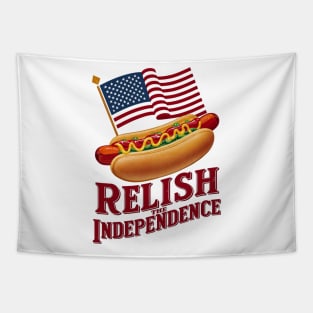 Relish the Independence: American Hot Dog and Patriotic Colors Tapestry