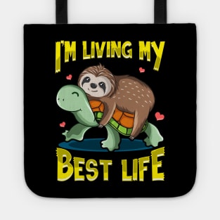 Cute I'm Living My Best Life Sloth & Turtle Pun Tote