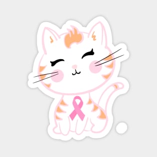 Cute Pink Ribbon Tiger Kitty Magnet