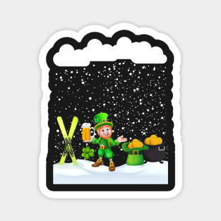 St patricks Day snow Ski on St Patricks day snowfall and snowflakes Magnet