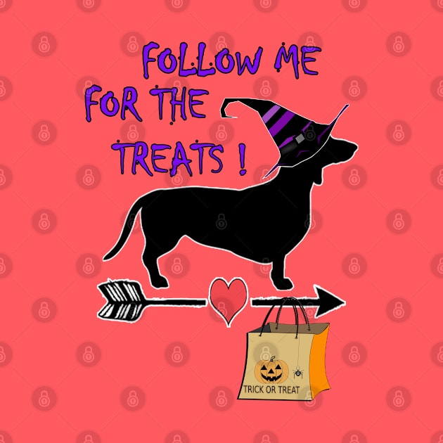 Dachshund Halloween Shirt Trick & Treat Funny Weiner Dog, FOLLOW ME FOR THE TREATS, Funny Dog Gift Products by tamdevo1