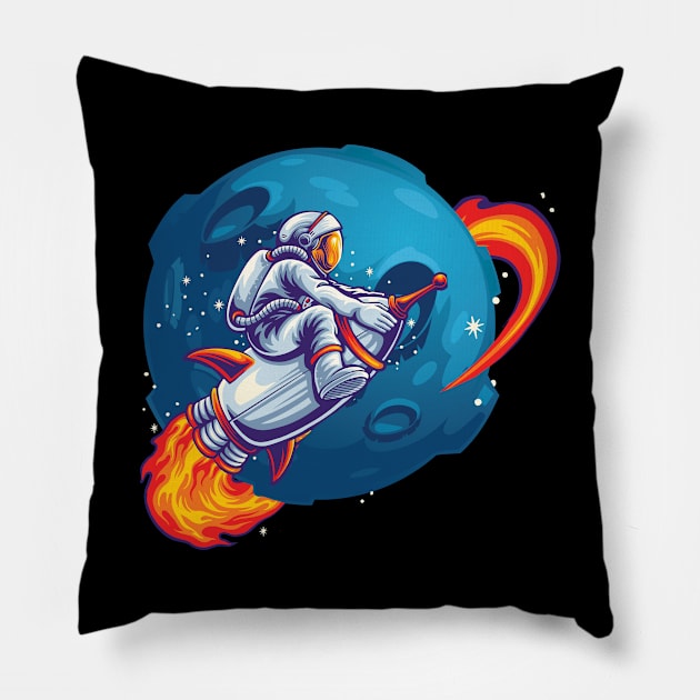 Astronaut On A Rocket Pillow by jobieh shop