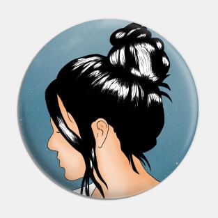 Messy Bun with Blue Background Pin