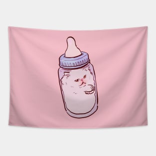 cute baby milk bottle white persian cat pink pastel Tapestry