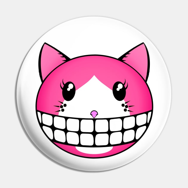 Pink Tuxie Kitty with Cheshire Grin Pin by RawSunArt