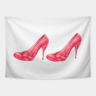 Red high heel women shoes. watercolor Tapestry
