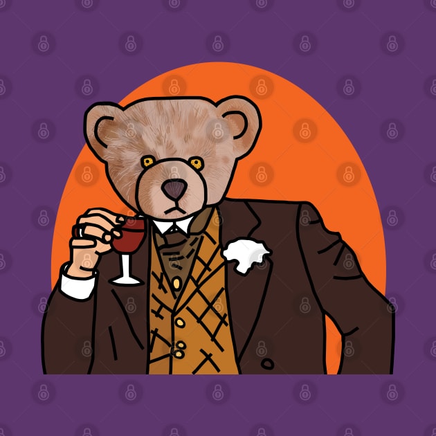 Memes Fun Portrait of Bear Drinking Wine by ellenhenryart