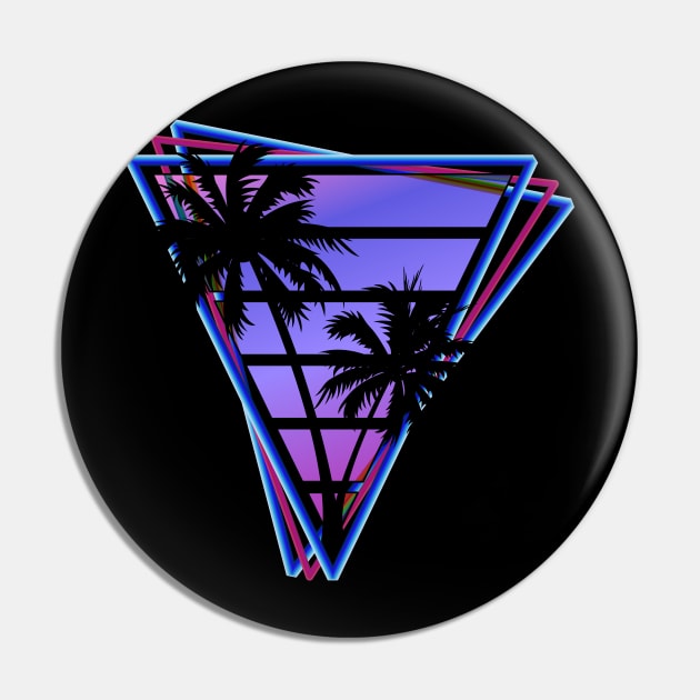 Retrowave style palm tree sunset Stormy Blue Pin by Brobocop