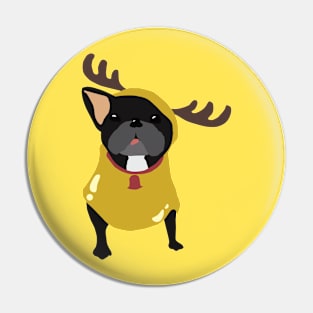 Frenchie in Reindeer Costume Pin