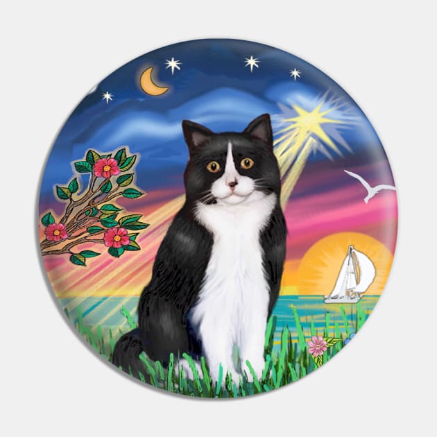 Black and White Tuxedo Cat in "Wish Star" Pin by Dogs Galore and More