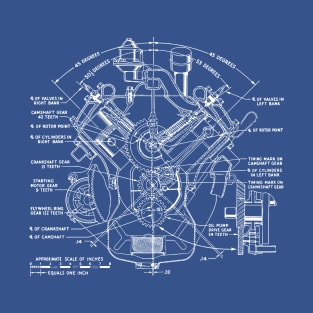 V8 Engine Drawing T-Shirt