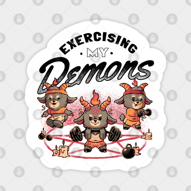 Exercising My Demons - Cute Evil Dark Funny Baphomet Gift Magnet by eduely