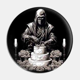 Ninja Birthday Cake: Gothic Style Sepia Illustration Pin