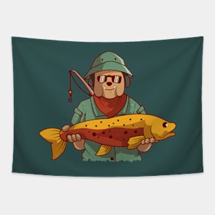 Fishing Dog got a huge fish, Vintage Retro Style Tapestry