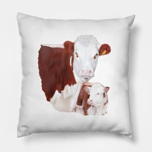 Hereford Cow with Calf Painting Pillow