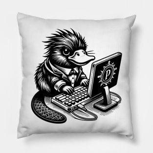 Punk Rock Oddcore Goth Platypus on Computer Vintage Style Pillow