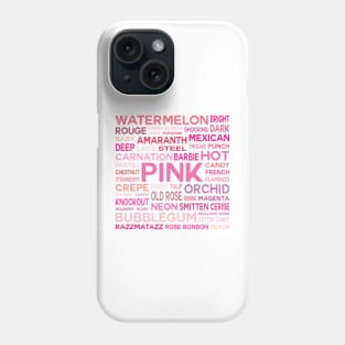 Word Cloud - Shades of Pink (White Background) Phone Case