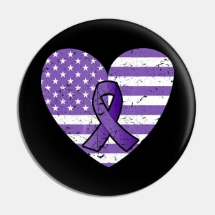 America Flag Heart Alzheimer Awareness  Family Gift Pin