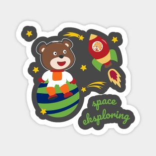 Space bear or astronaut in a space suit with cartoon style Magnet