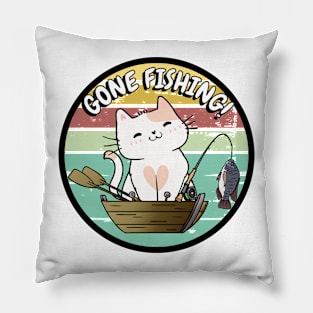 Cute white cat has gone fishing Pillow