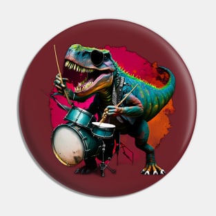 T-Rex Playing Drum Set Pin