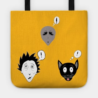 Manga / Anime Surprised Gray Alien, Man and Cat Art Tote