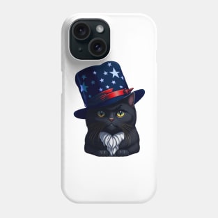 4th of July Patriotic Black Cat wearing American Hat Phone Case