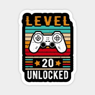 Level 20 Unlocked Birthday Retro Vintage Gamer Fun Magnet