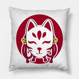 Cute kitsune mask with red circle Pillow