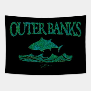 Outer Banks, North Carolina, Bluefin Tuna Leaping Over Waves Tapestry