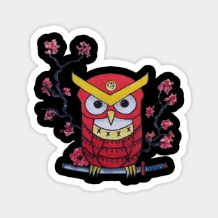 Cherry Blossom Samurai Owl Magnet