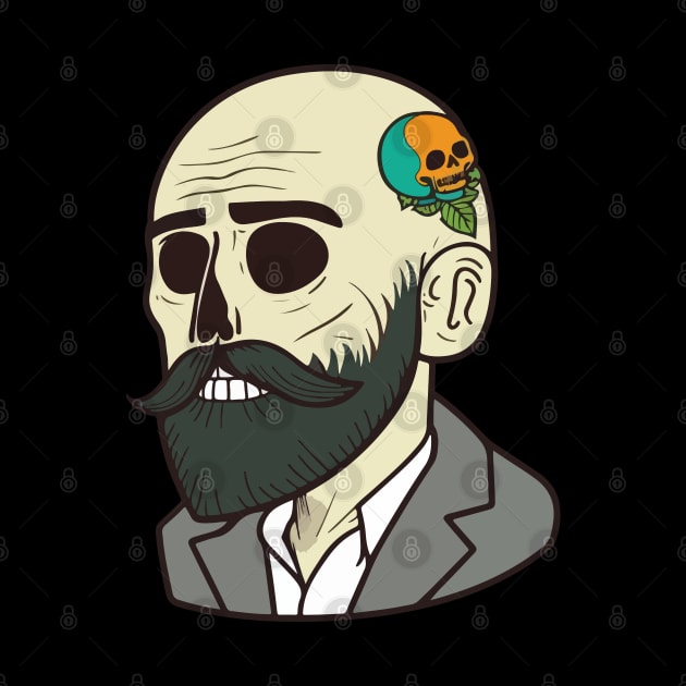 Classic Cartoon 1920 Bearded Skull by Artfully Cave 