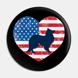 American Flag Heart Love Sheltie Usa Patriotic 4Th Of July Pin