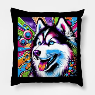 Pop Art Siberian Husky Tee - Sleek Canine Couture Pillow