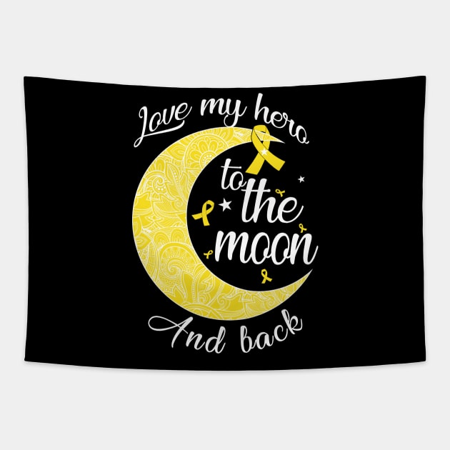 love childhood cancer hero to the moon Tapestry by TeesCircle