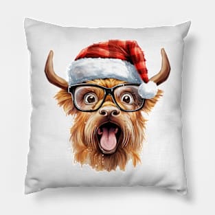 Funny Christmas Highland Cow Face Pillow