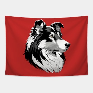 Stunning and Cool Collie Monochrome and Gold Portrait for Father's Day Tapestry