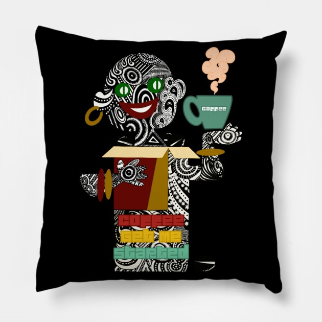 coffee get me started doodle geometry Pillow by All about Vintage