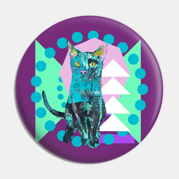 Geometric Black Newsprint Art Kitty Cat Pin by Gina's Pet Store