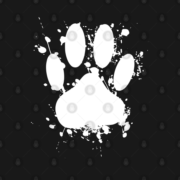 White Paint Splatter Dog Paw Print by Braznyc